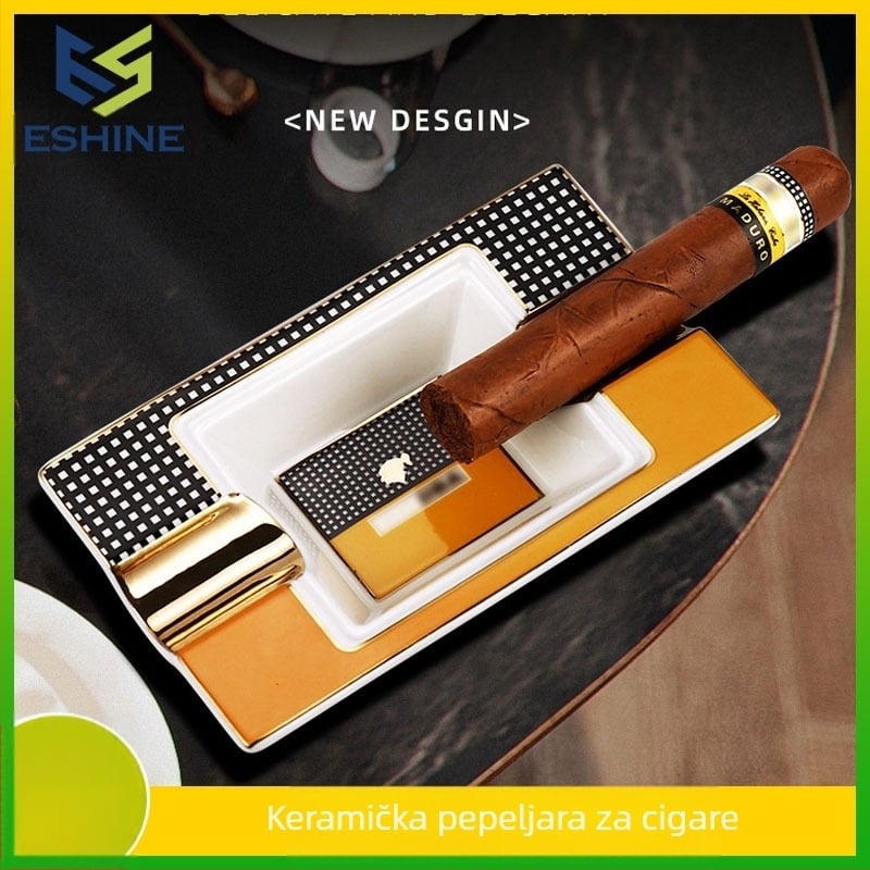 Lagana luksuzna pepeljara za cigare s dvostrukim utorom, fina pepeljara od koštanog porculana, pravokutna keramička posuda za cigare, ukrasi za klub