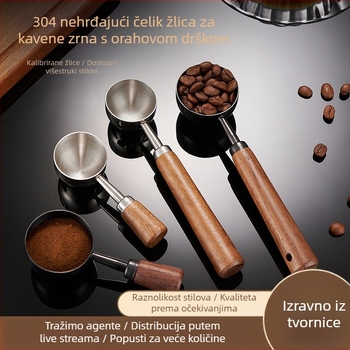 Žlica za kavu s drškom od oraha, duga drška, kratka drška, mjerna žlica za kavu od nehrđajućeg čelika 304, posebna žličica za zrna kave 1530 ml