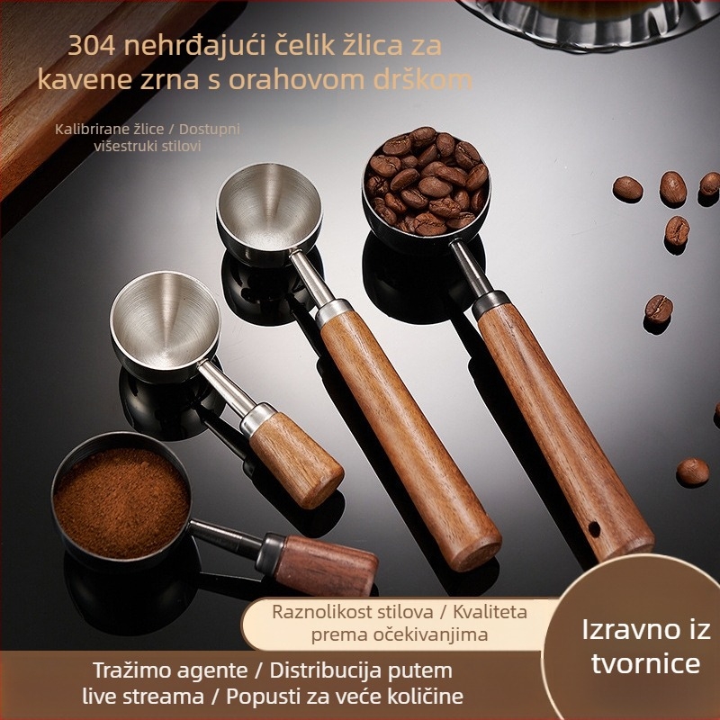 Žlica za kavu s drškom od oraha, duga drška, kratka drška, mjerna žlica za kavu od nehrđajućeg čelika 304, posebna žličica za zrna kave 1530 ml