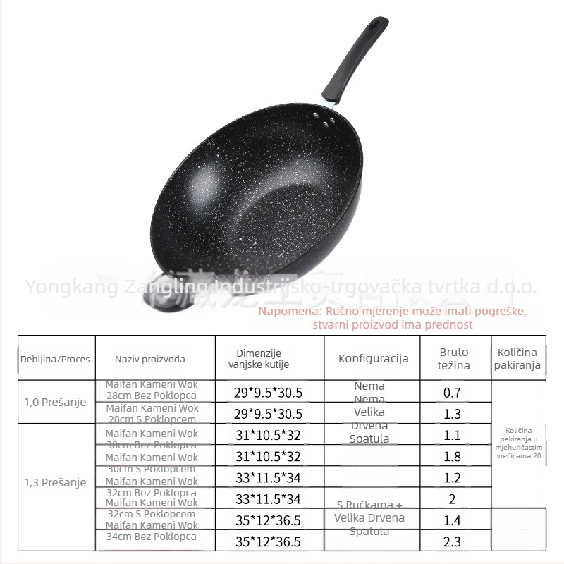 Maifan kamena tava s neprianjajućim slojem, indukcijsko kuhalo, plinski štednjak, univerzalno kuhanje, bez isparenja, ravno dno, kućanska tava s glačalom, veleprodaja