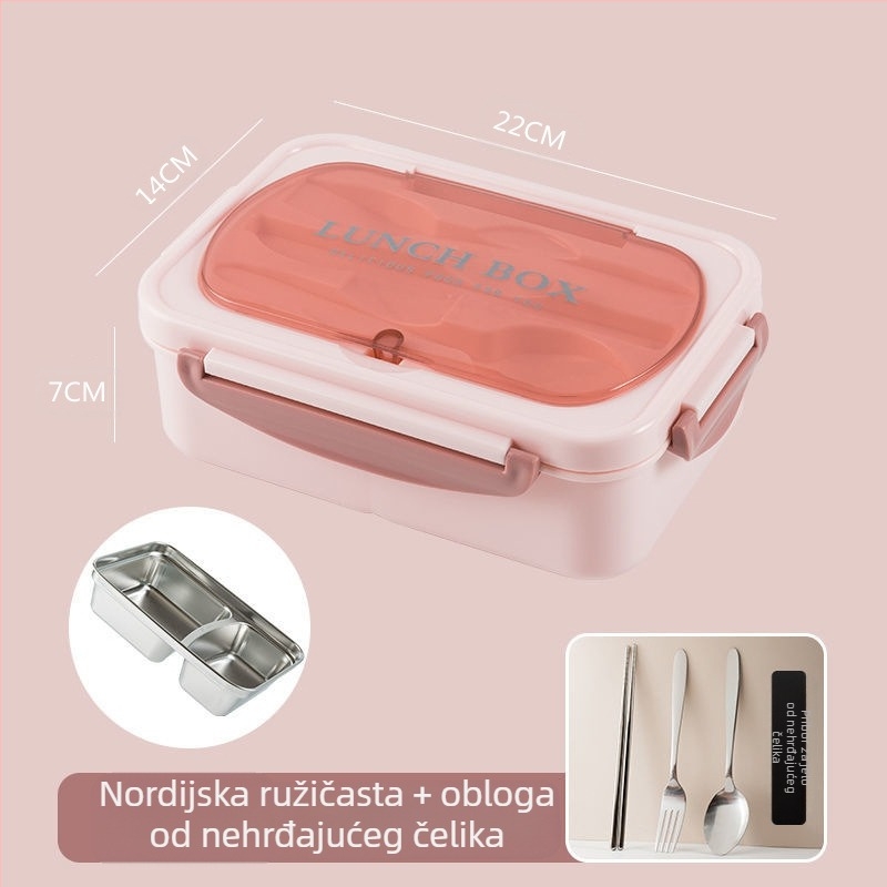 Kutija za ručak za studente od nehrđajućeg čelika 304, izolirana za posao, prijenosna zatvorena rešetkasta kutija za bento ručak s LOGOM ispisom
