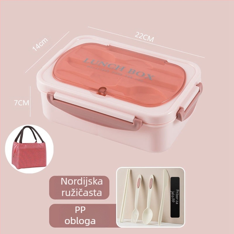 Kutija za ručak za studente od nehrđajućeg čelika 304, izolirana za posao, prijenosna zatvorena rešetkasta kutija za bento ručak s LOGOM ispisom