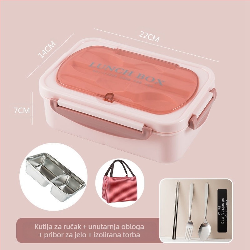 Kutija za ručak za studente od nehrđajućeg čelika 304, izolirana za posao, prijenosna zatvorena rešetkasta kutija za bento ručak s LOGOM ispisom