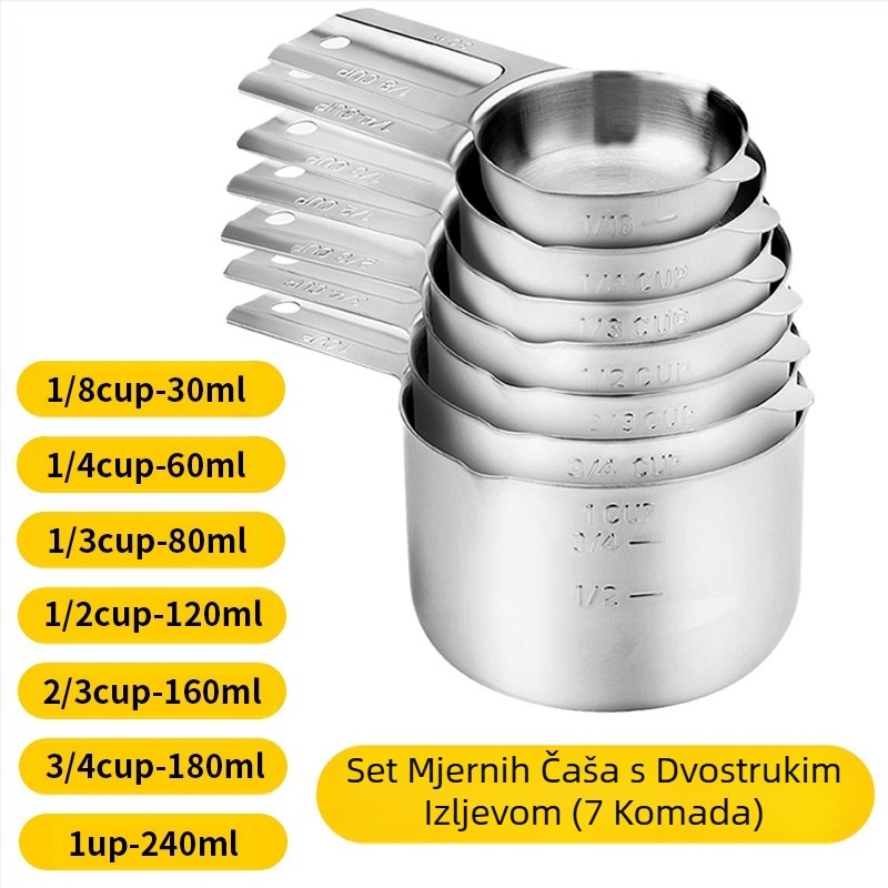 Amazon mjerna šalica od nehrđajućeg čelika za pečenje, set od 7 dijelova s vodilicom, žlica za kuhanje, vaga, mjerna žlica, šalica