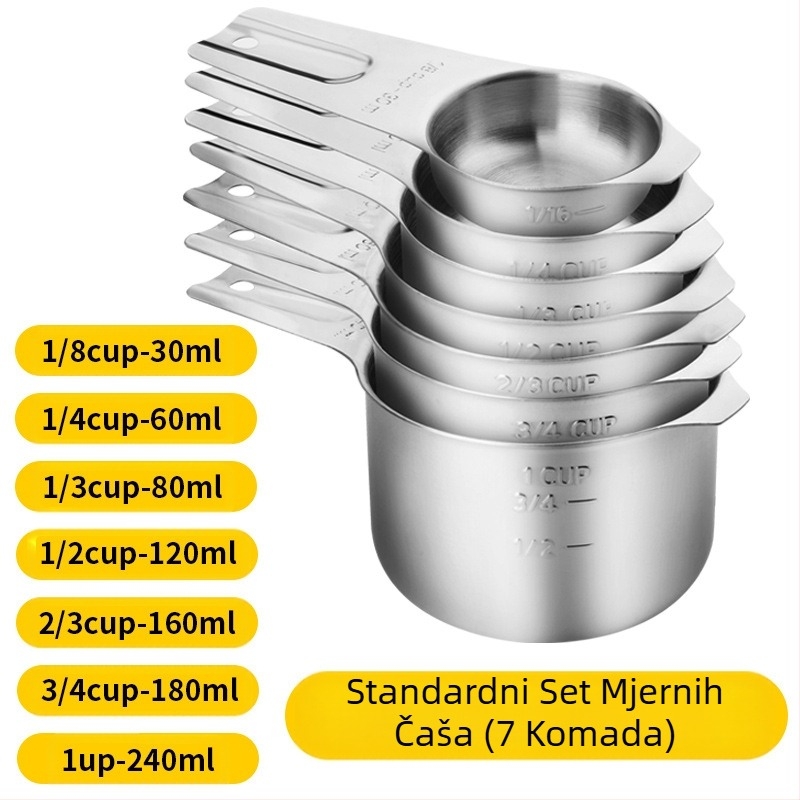 Amazon mjerna šalica od nehrđajućeg čelika za pečenje, set od 7 dijelova s vodilicom, žlica za kuhanje, vaga, mjerna žlica, šalica