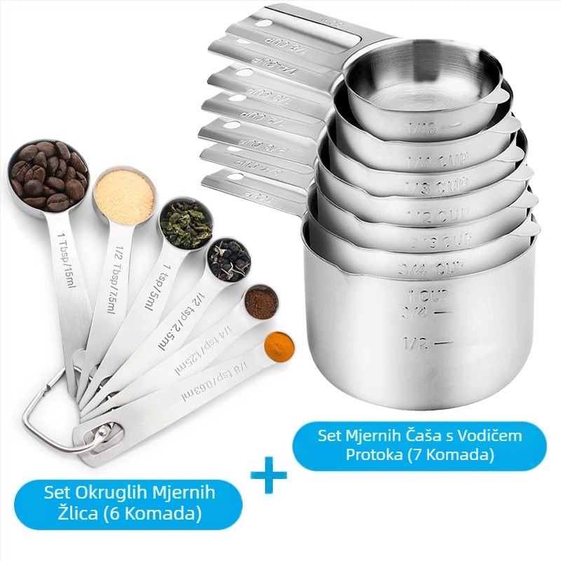 Amazon mjerna šalica od nehrđajućeg čelika za pečenje, set od 7 dijelova s vodilicom, žlica za kuhanje, vaga, mjerna žlica, šalica