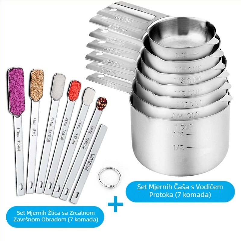 Amazon mjerna šalica od nehrđajućeg čelika za pečenje, set od 7 dijelova s vodilicom, žlica za kuhanje, vaga, mjerna žlica, šalica