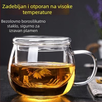 Staklena šalica za čaj s poklopcem, otporna na toplinu, odvajanje vode od čaja, kućanska i uredska prozirna šalica za čaj za muškarce i žene