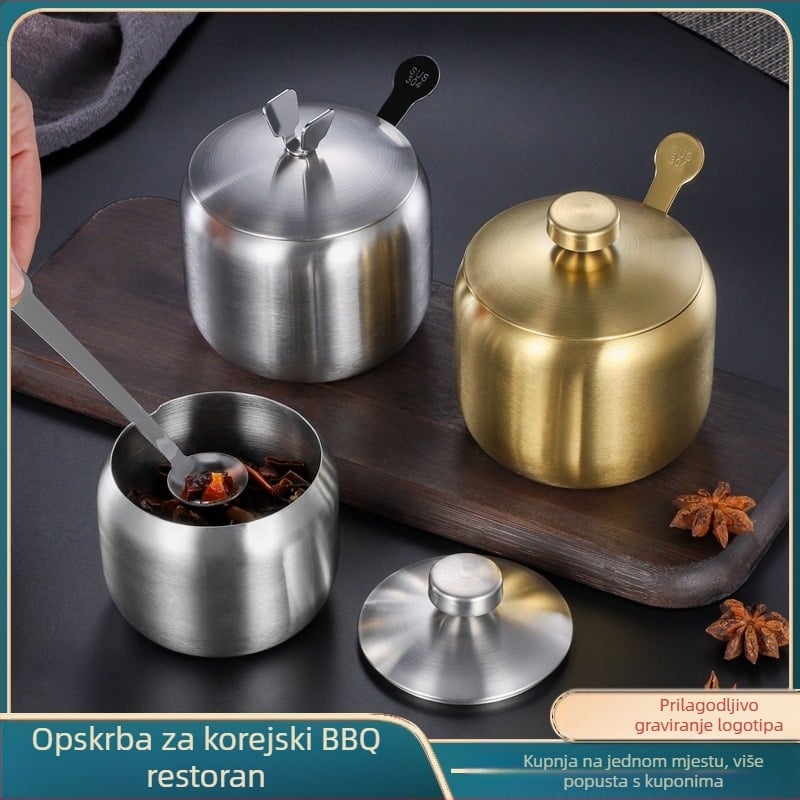 Spremnik za začine Kuhinjski kućanski spremnik za začine od nehrđajućeg čelika 304 Pojedinačni komercijalni restoran Spremnik za čili ulje Spremnik za sol Kutija za začine