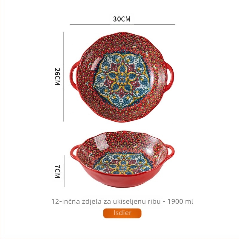 Velika zdjela boemske marinirane ribe, velika kućna zdjela za juhu s dvostrukim ušima, zdjela za juhu, posebna zdjela za kuhane kriške mesa