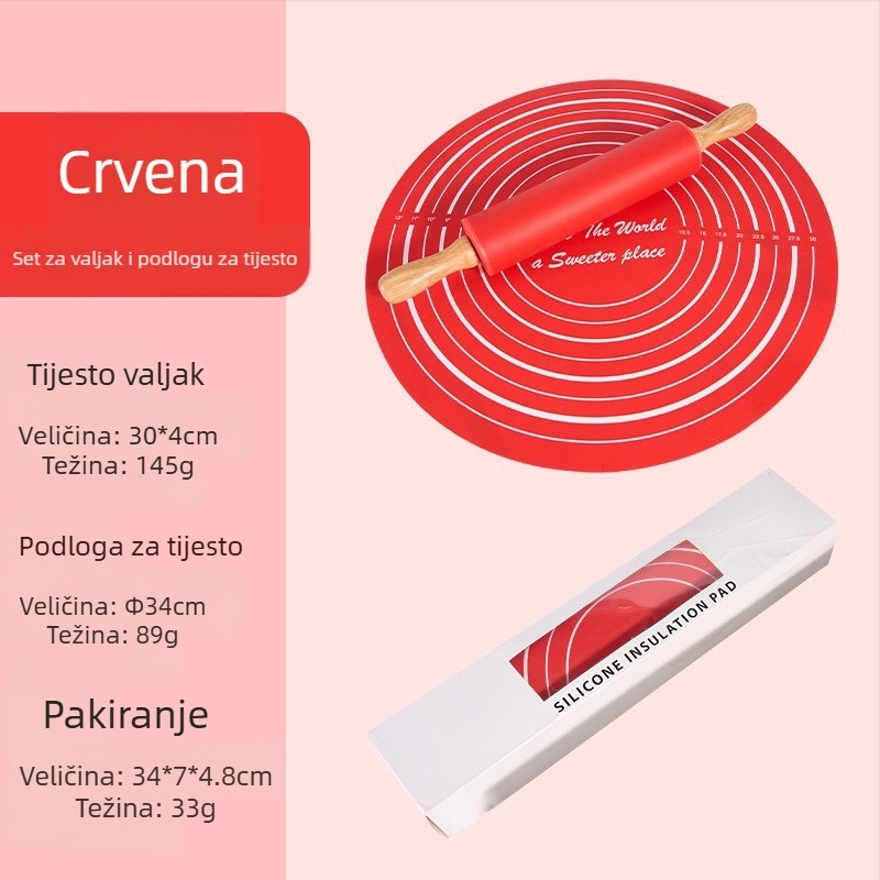 Silikonska oklagija za kuhanje i pečenje, odijelo za srednje mijesenje, odijelo za pečenje, oklagija za mijesenje