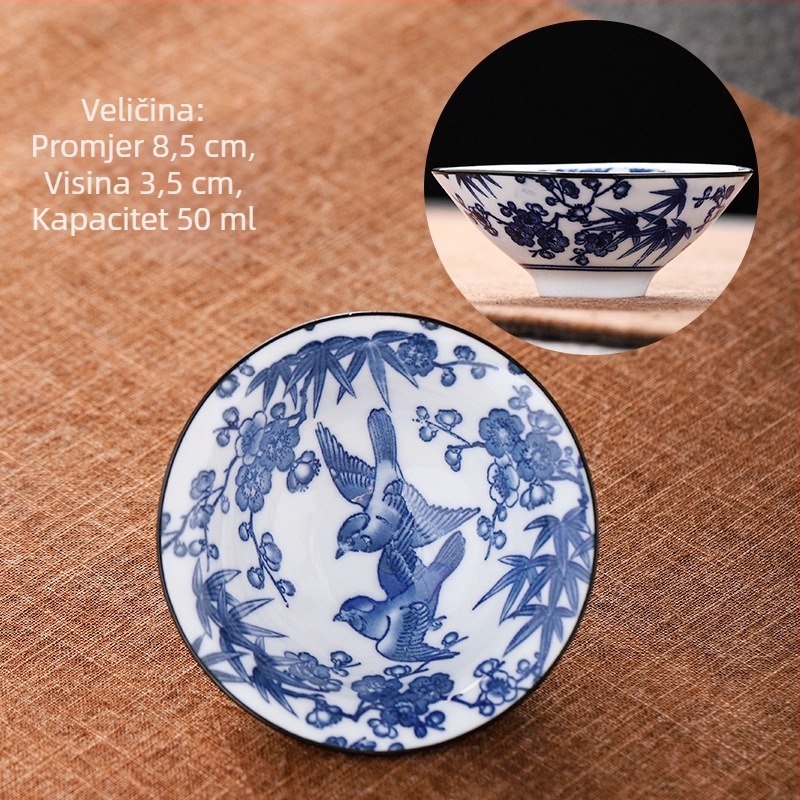Plavo-bijela porculanska šalica za čaj, keramička kung fu mala šalica za čaj, jedna šalica, glavna šalica, set za čaj, šalica za čaj, odijelo za zdjelu za čaj, šalica za čaj