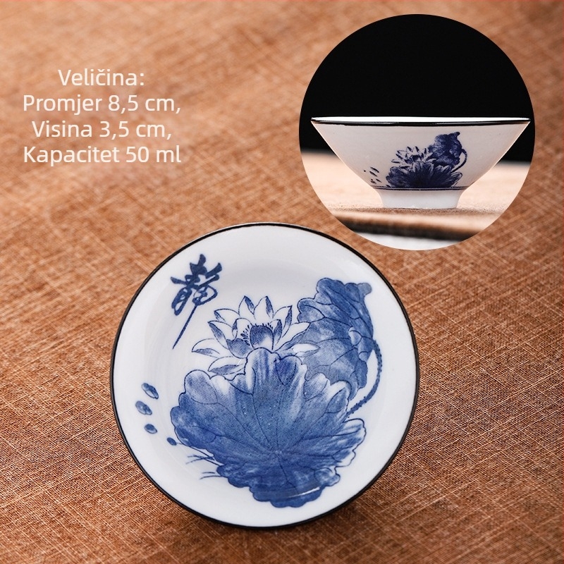 Plavo-bijela porculanska šalica za čaj, keramička kung fu mala šalica za čaj, jedna šalica, glavna šalica, set za čaj, šalica za čaj, odijelo za zdjelu za čaj, šalica za čaj