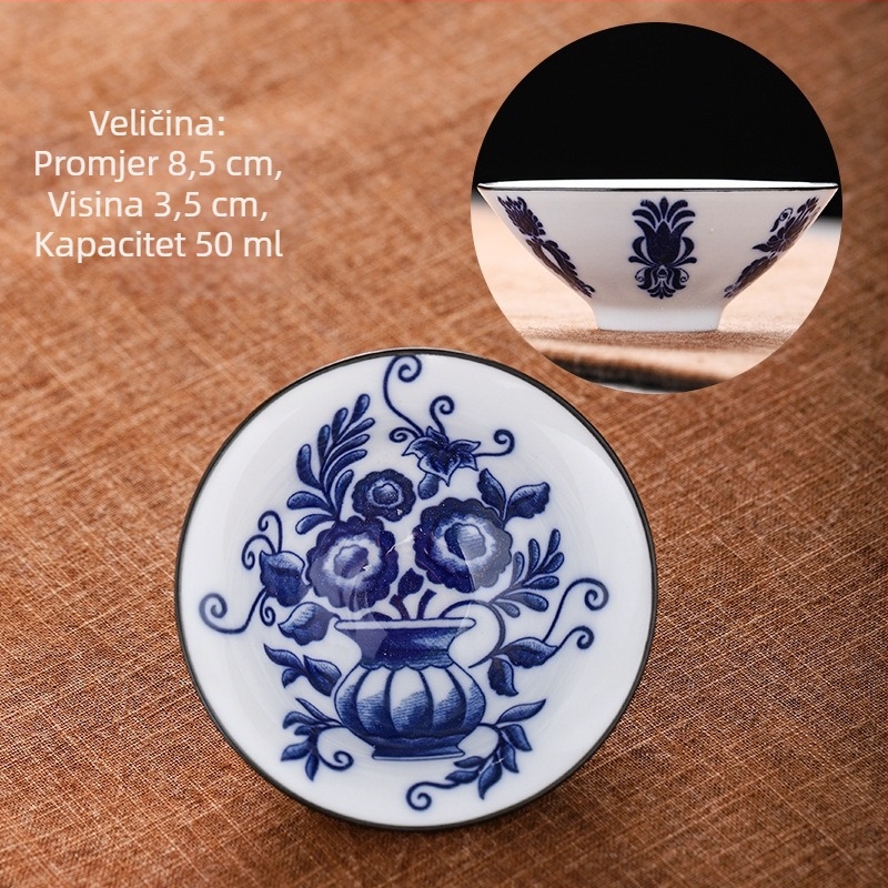 Plavo-bijela porculanska šalica za čaj, keramička kung fu mala šalica za čaj, jedna šalica, glavna šalica, set za čaj, šalica za čaj, odijelo za zdjelu za čaj, šalica za čaj