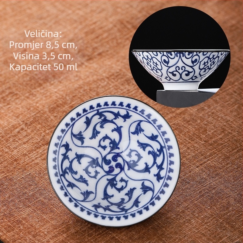 Plavo-bijela porculanska šalica za čaj, keramička kung fu mala šalica za čaj, jedna šalica, glavna šalica, set za čaj, šalica za čaj, odijelo za zdjelu za čaj, šalica za čaj