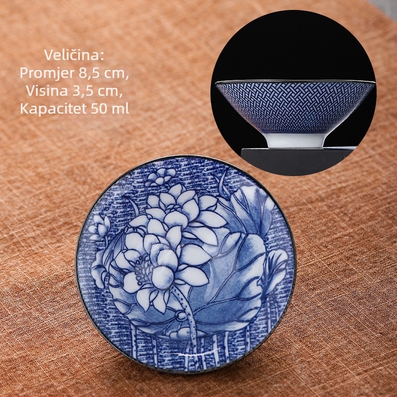 Plavo-bijela porculanska šalica za čaj, keramička kung fu mala šalica za čaj, jedna šalica, glavna šalica, set za čaj, šalica za čaj, odijelo za zdjelu za čaj, šalica za čaj