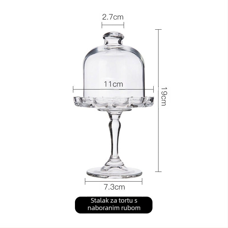 Uvezeni Pasha prozirni stakleni tanjur za dim sum u europskom stilu, tanjur za tijesto, kućni kreativni visoki desertni pokrov za tortu, mala veličina