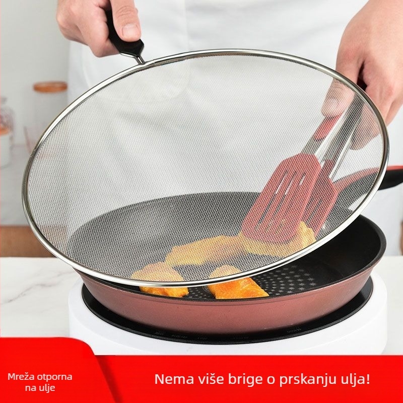 Uljeotporna mreža otporna na ulje s ručkom, poklopac za ulje otporan na eksploziju, poklopac filtera otporan na ulje, prženje bez ozljeđivanja ruku, friteza otporna na trosku