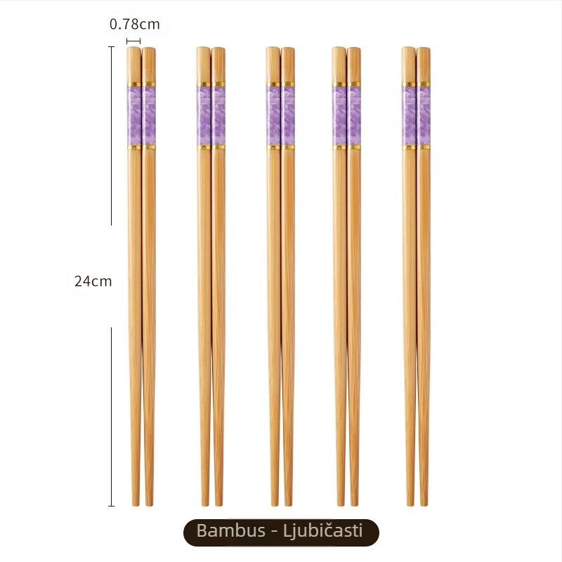 Prirodni bambusovi visokokvalitetni bambusovi štapići za kućnu upotrebu, otporni na plijesan, antibakterijski, otporni na visoke temperature, bez boje, bez voska, neklizajući, štapići za dijeljenje obroka u pet boja