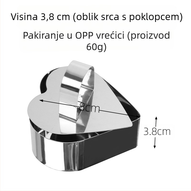 Ako želite pronaći okrugli mousse od nehrđajućeg čelika, možete ručno podesiti kalup za tortu u obliku srca u više oblika.