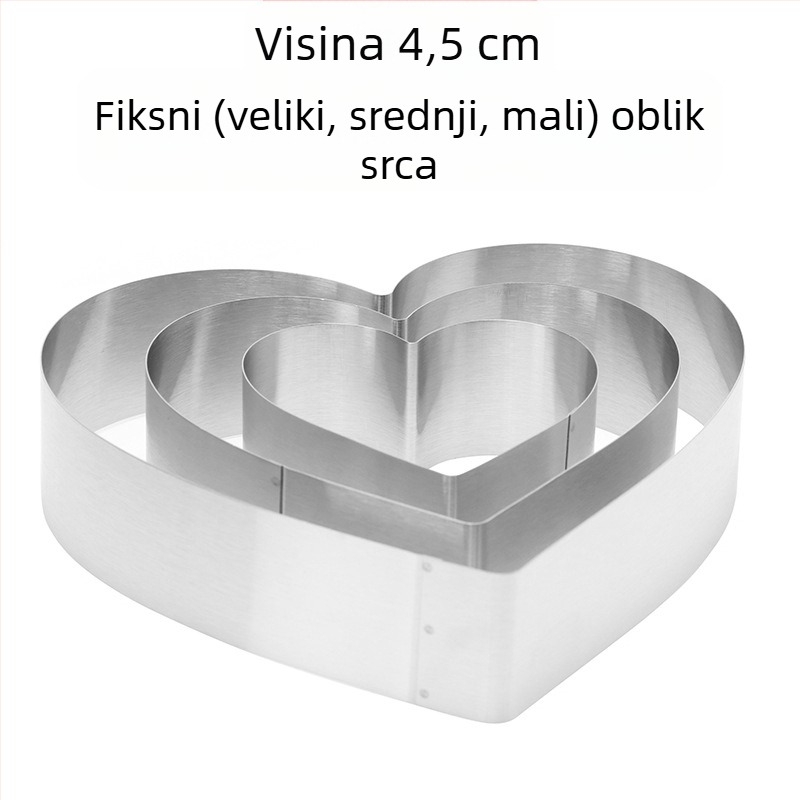 Ako želite pronaći okrugli mousse od nehrđajućeg čelika, možete ručno podesiti kalup za tortu u obliku srca u više oblika.