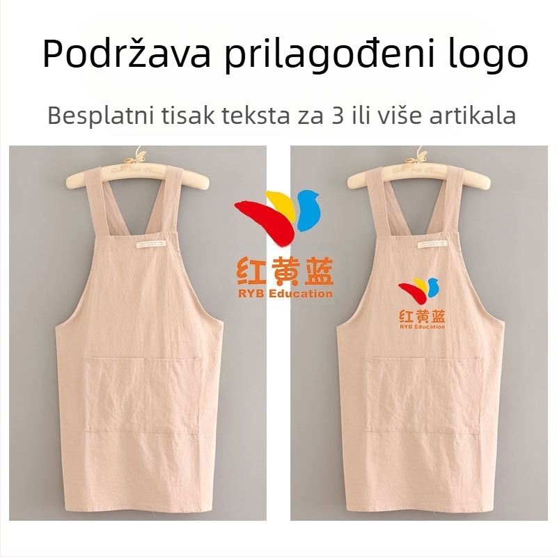 Novi stil, jednostavna platnena pregača, kuhinja, kućanstvo, prozračna, otporna na ulje, ženska radna odjeća s cvjetnim uzorkom u struku