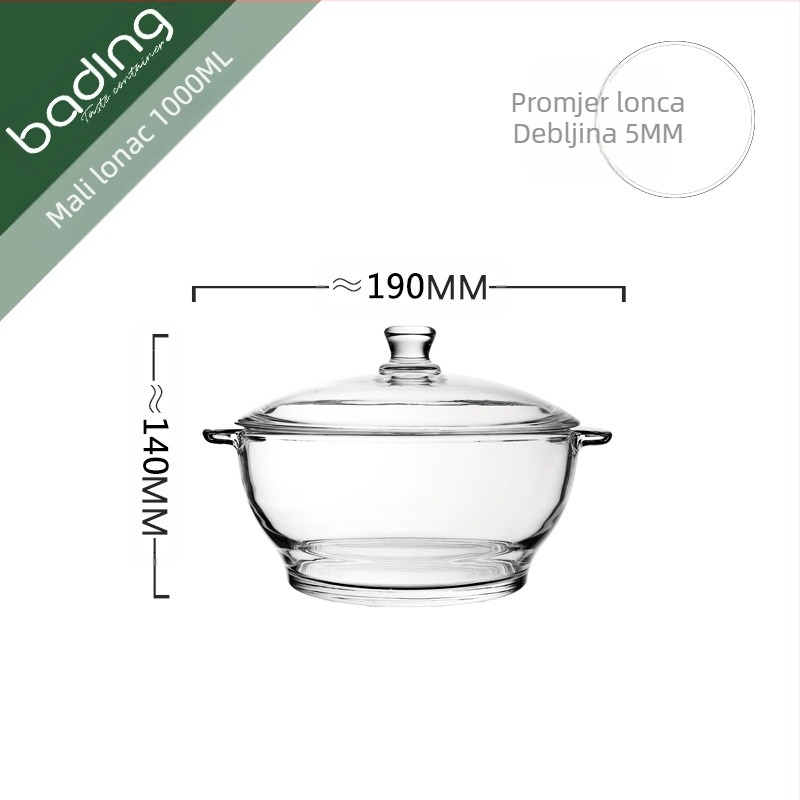 Bojiang univerzalno kaljeno staklo s poklopcem, dvostrukim uhom, otporno na opekline, zdjela, lonac s poklopcem, salata, juha, lonac za škampe Home Hotel