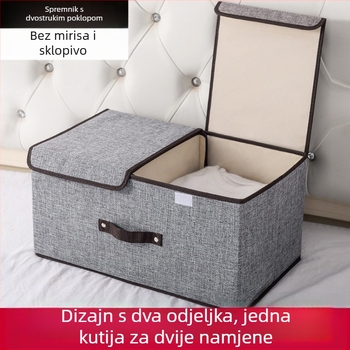 Kutija za pohranu odjeće od pamuka i lana s dvostrukim poklopcem, sklopiva kutija za nijansiranje kućanskih predmeta s poklopcem, otporna na prašinu, unutarnja kutija za pohranu odjeće