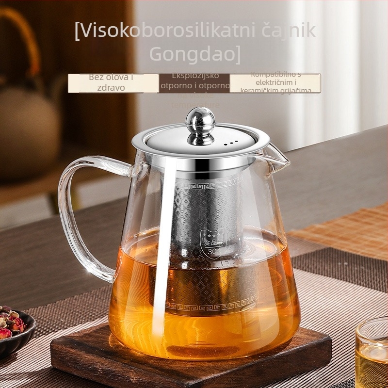 Stakleni čajnik otporan na visoke temperature, filter za čaj, čajnik za odvajanje vode, set za čaj, odijelo za pećnicu, čajnik za kuhanje s električnim štednjakom za keramiku