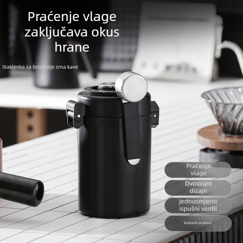 Novi proizvod 304 čelični top za zrna kave prehrambene kvalitete, zatvoreni spremnik za praćenje vlažnosti, dvoslojni spremnik za skladištenje, jednosmjerni ispušni spremnik