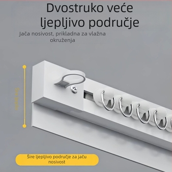 Samoljepljiva perforirana neperforirana šina za balkonske zavjese s bočnom, gornjom montažom, tiha, proširena vodilica, kukasta dodatna šipka