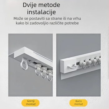 Samoljepljiva perforirana neperforirana šina za balkonske zavjese s bočnom, gornjom montažom, tiha, proširena vodilica, kukasta dodatna šipka