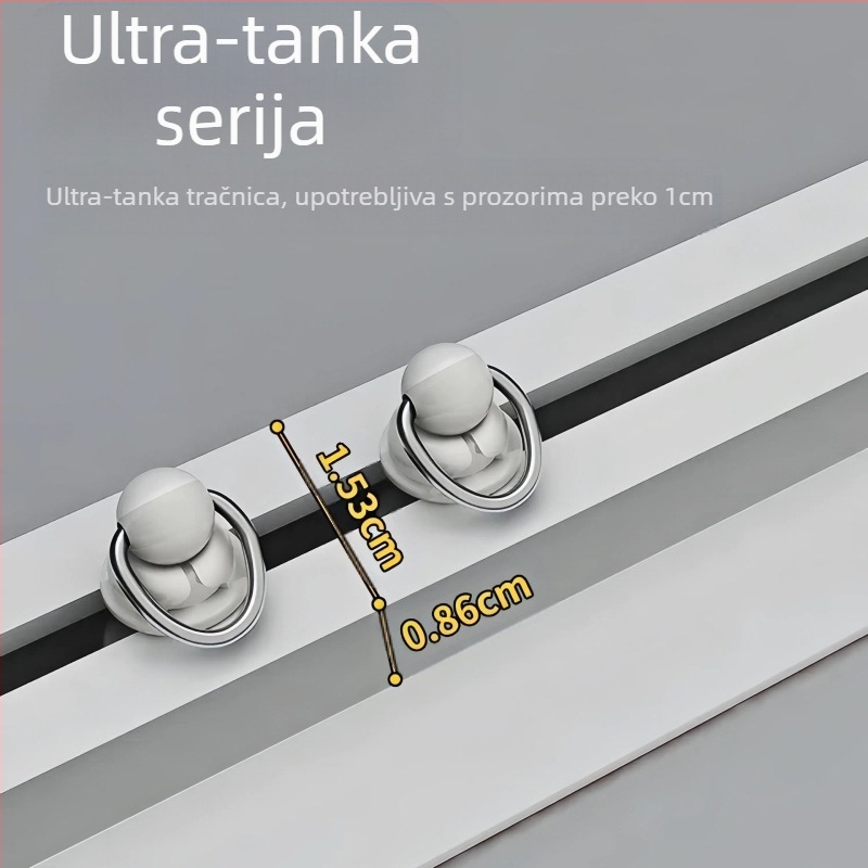 Samoljepljiva perforirana neperforirana šina za balkonske zavjese s bočnom, gornjom montažom, tiha, proširena vodilica, kukasta dodatna šipka