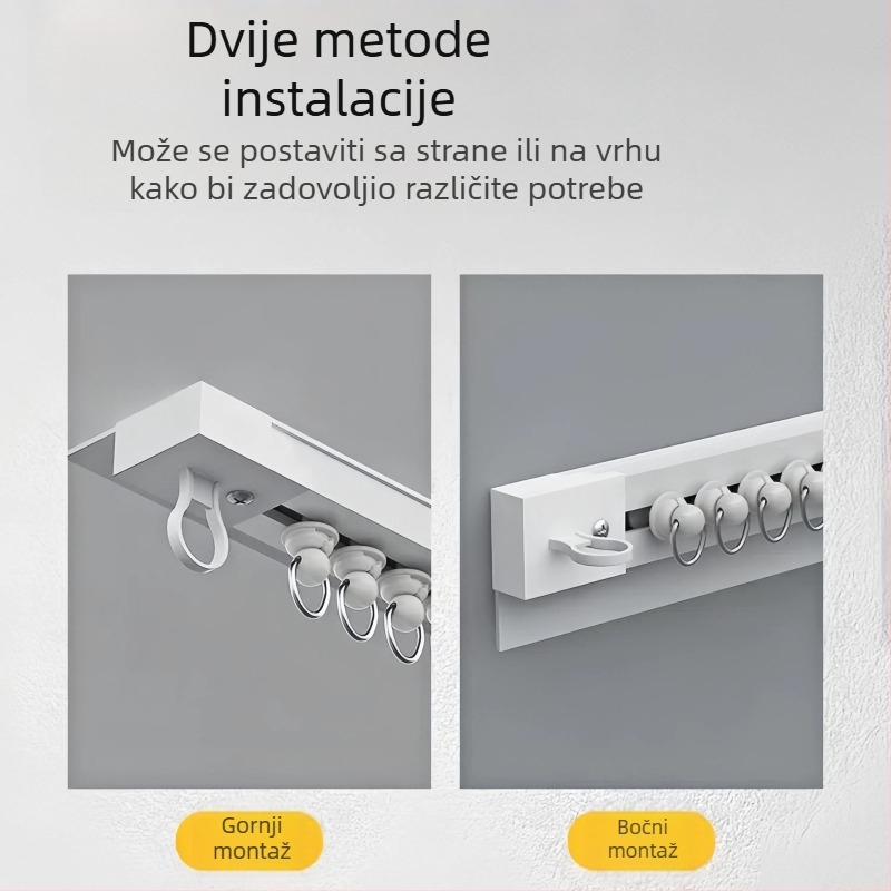 Samoljepljiva perforirana neperforirana šina za balkonske zavjese s bočnom, gornjom montažom, tiha, proširena vodilica, kukasta dodatna šipka