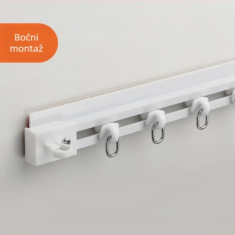 Samoljepljiva perforirana neperforirana šina za balkonske zavjese s bočnom, gornjom montažom, tiha, proširena vodilica, kukasta dodatna šipka