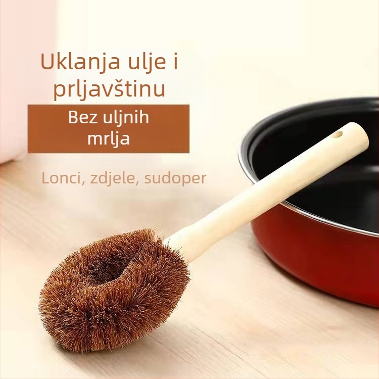 Izravno isporučena prirodna četka za lonce od kokosove palme s drvenom drškom, ulje protiv lijepljenja, drvena četka za kuhinjske lonce, četka za lonce, četka za lonce s dugom drškom