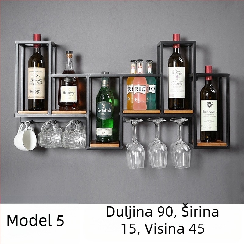 Europski stil kovanog željeza, stalak za vino od punog drva, zidni stalak za crveno vino, kreativni ukras za restoran, zidni vinski ormarić, stalak za vinske čaše