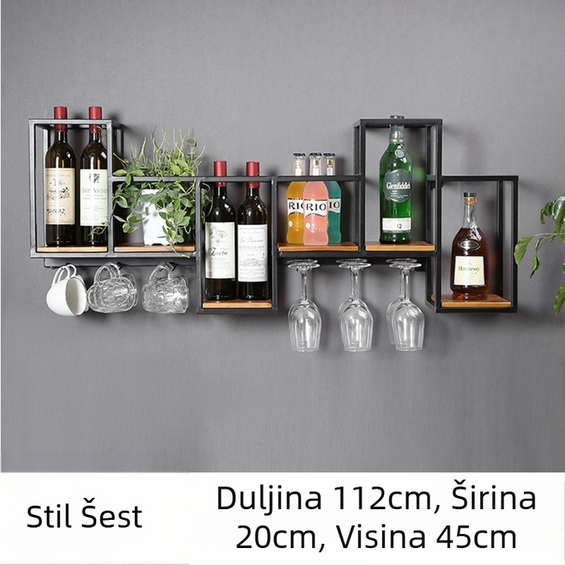 Europski stil kovanog željeza, stalak za vino od punog drva, zidni stalak za crveno vino, kreativni ukras za restoran, zidni vinski ormarić, stalak za vinske čaše