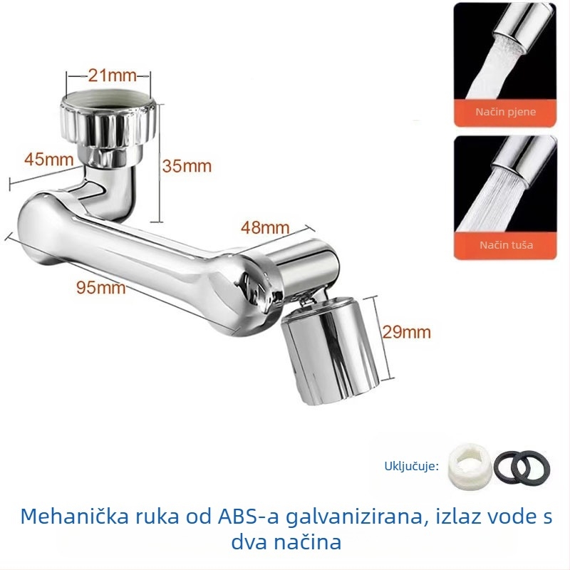 Mehanička ruka, univerzalna slavina, mlaznica otporna na prskanje, produženi produžetak, mehanička ruka rotirajuća za 1080°