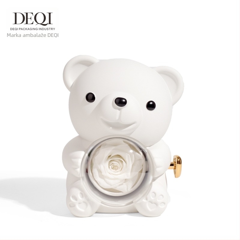Deqi Novi Tanabata Valentinovo zagrljaj medvjeda rotirajući vječni cvijet poklon kutija prsten ogrlica kutija za nakit pakiranje nakita