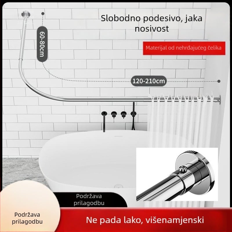 Proizvođač šipki za zavjesu za tuširanje, zakrivljene teleskopske šipke, bušene šipke u obliku slova L, šipke za kupaonice, teleskopske šipke u obliku slova L bez bušilice, zadebljanje od nehrđajućeg čelika
