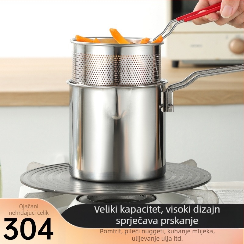 Tava od nehrđajućeg čelika 304 s filterom, komercijalni prženi ražnjići, mala posuda, kuhinjska višenamjenska zadebljana tava za prženje, prekogranična