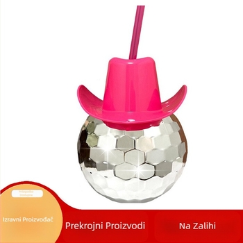 Kaubojski šešir, galvanizirana čaša za vodu, kugla za disko kuglu, čaša sa slamkom od 600 ml, čaša za vino, pribor za zabave preko granice