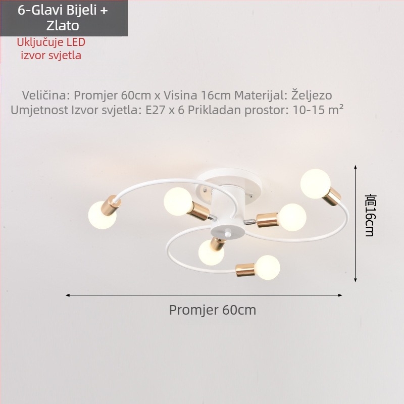 Prekogranična nordijska minimalistička lampa za dnevni boravak, blagovaonicu, spavaću sobu, personaliziranu kreativnu crnu zlatnu LED stropnu lampu