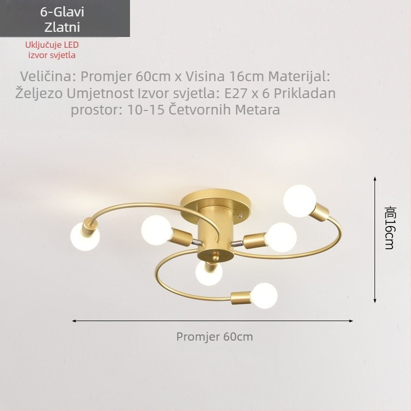 Prekogranična nordijska minimalistička lampa za dnevni boravak, blagovaonicu, spavaću sobu, personaliziranu kreativnu crnu zlatnu LED stropnu lampu