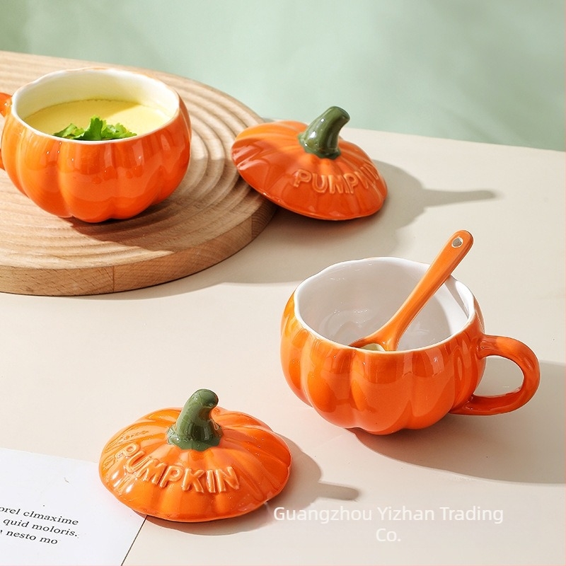 Kreativna keramička šalica od bundeve za blagdane, šalica za doručak s zobenom kašom i poklopcem, šalica za mlijeko s poklopcem i žlicom, prekogranična božićna šalica