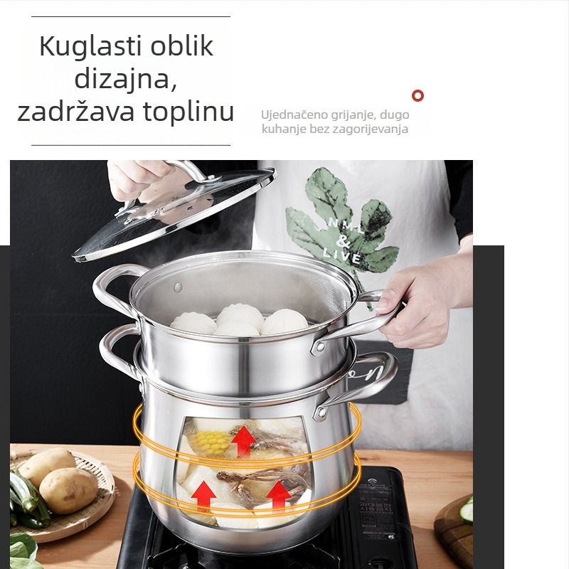 Visoka juha od nehrđajućeg čelika 304, produbljena, velika zapremnina, lonac za juhu s dvostrukim dnom, lonac za juhu na pari, lonac za juhu od gulaša, poklon lonac