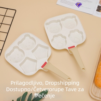 Prekogranična kućna višenamjenska dječja crtana tava za jaja s četiri rupe, neprianjajuća Maifan kamena tava za prženje, lonac za burger