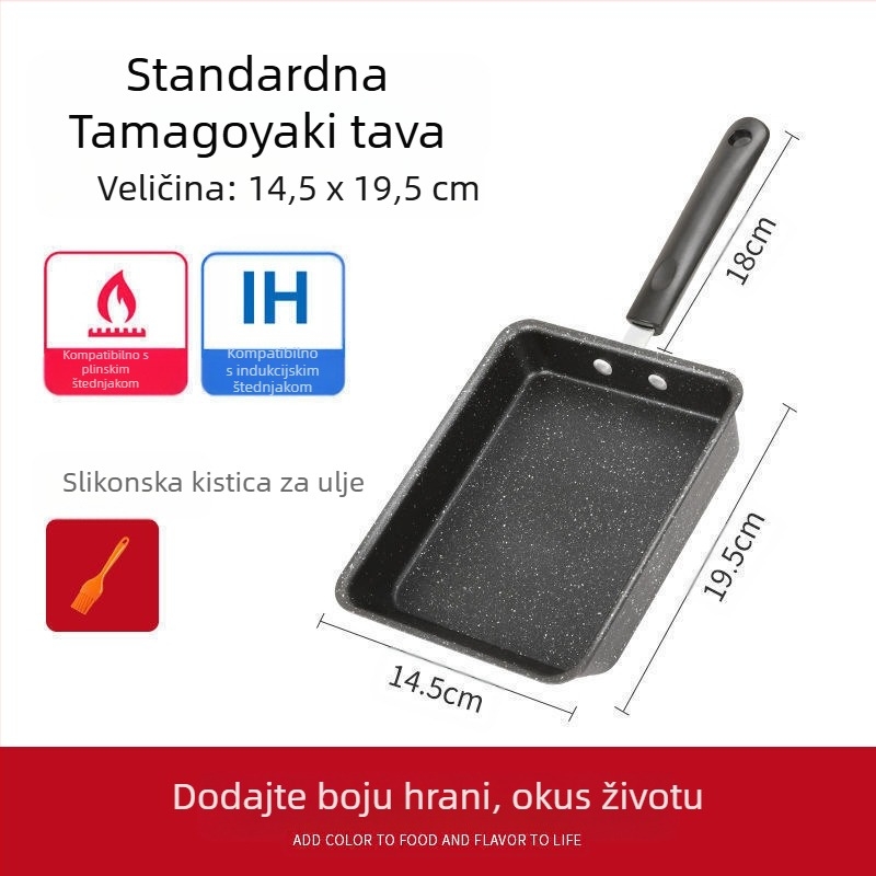 Japanski Yuzi hvaljen kvadratni mini neprianjajući kalup, debeli jaje hvaljen kalup, Maifanite mala tava za prženje, prženo jaje, ravna tava za doručak