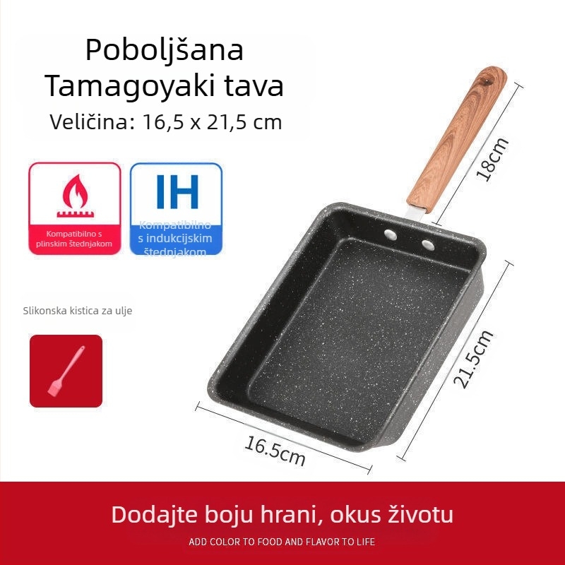 Japanski Yuzi hvaljen kvadratni mini neprianjajući kalup, debeli jaje hvaljen kalup, Maifanite mala tava za prženje, prženo jaje, ravna tava za doručak